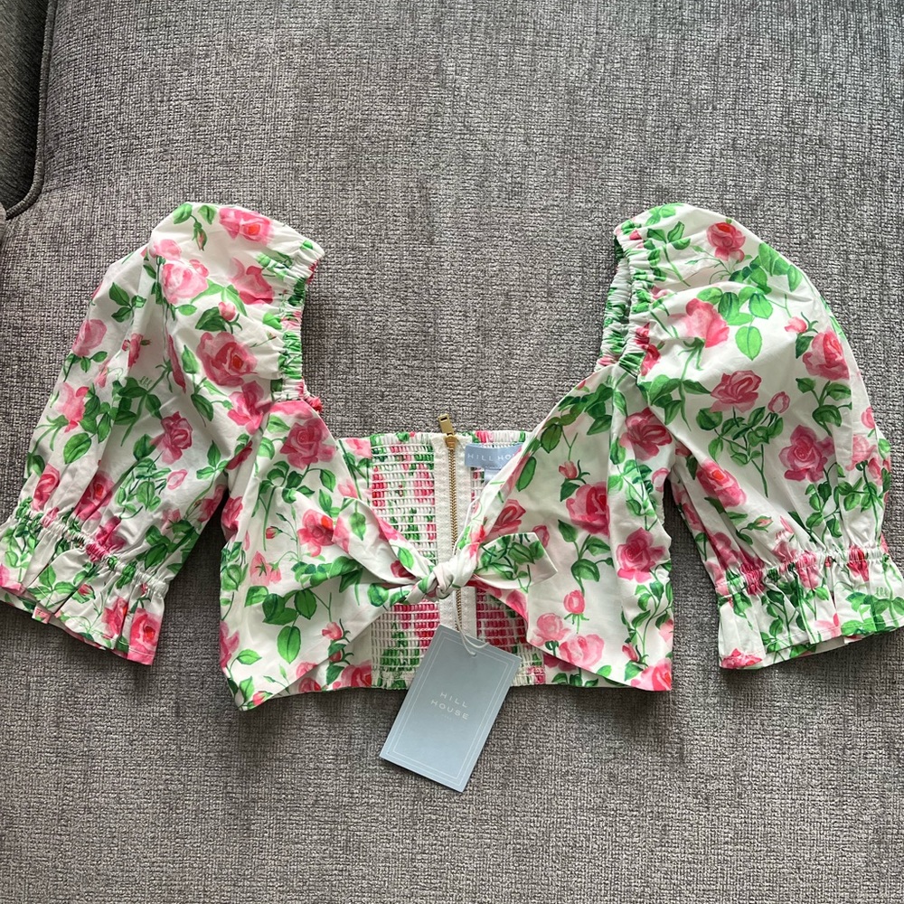 NWOT Hill House Isabella Floral Puff Sleeve Top - Pink and Green